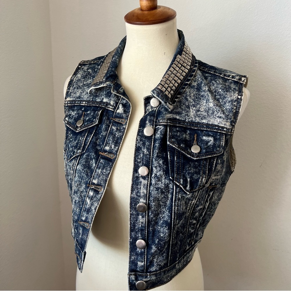 Acid Wash Studded Denim Vest